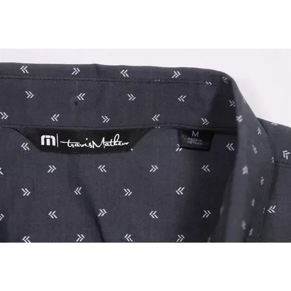 Travis Mathew Gray Print Design Short Sleeve Button Up Shirt Mens Medium - Picture 5 of 7